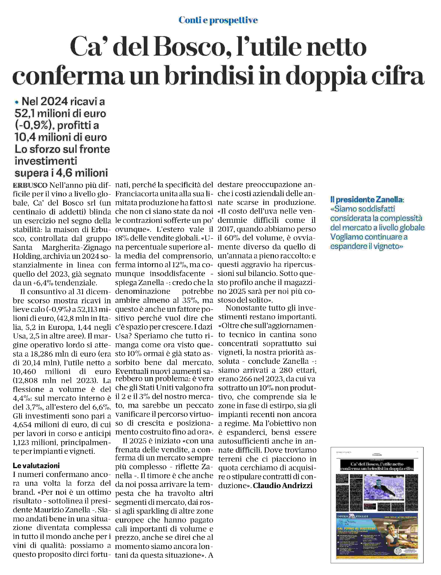 Ca\' del Bosco, l\'utile netto conferma un [..]