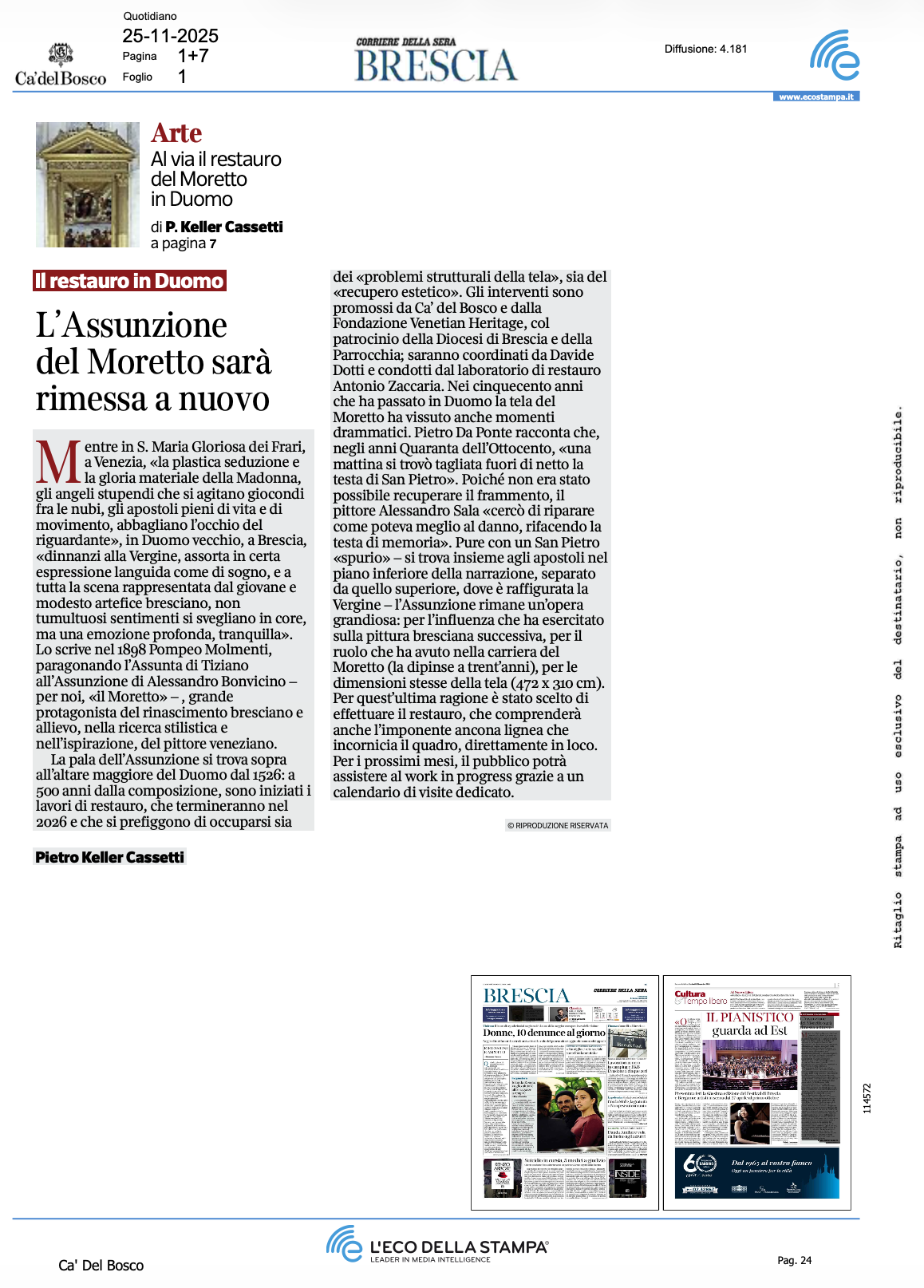 L’Assunzione del Moretto sarà rimessa a nuovo