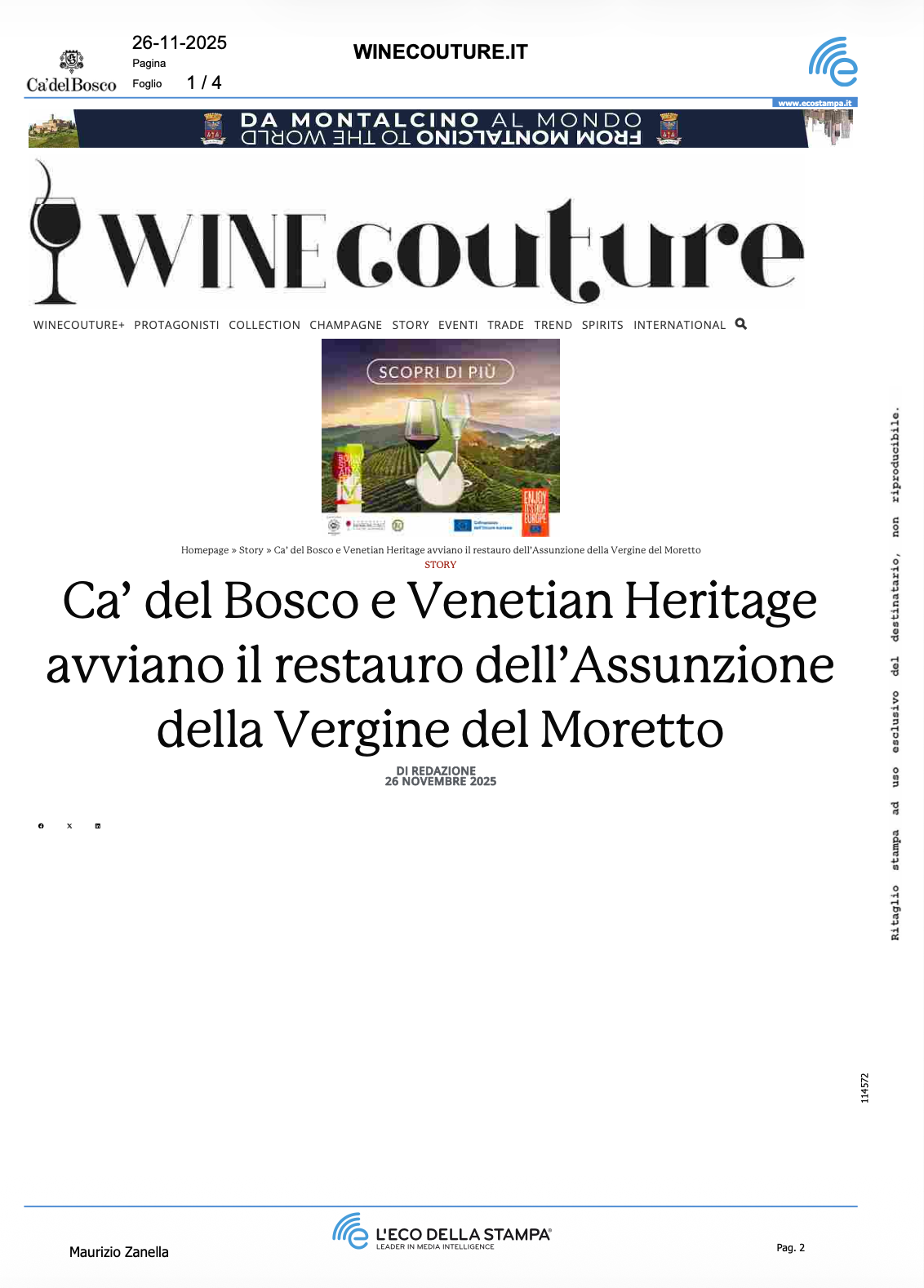 Ca’ del Bosco e Venetian Heritage avviano il [..]