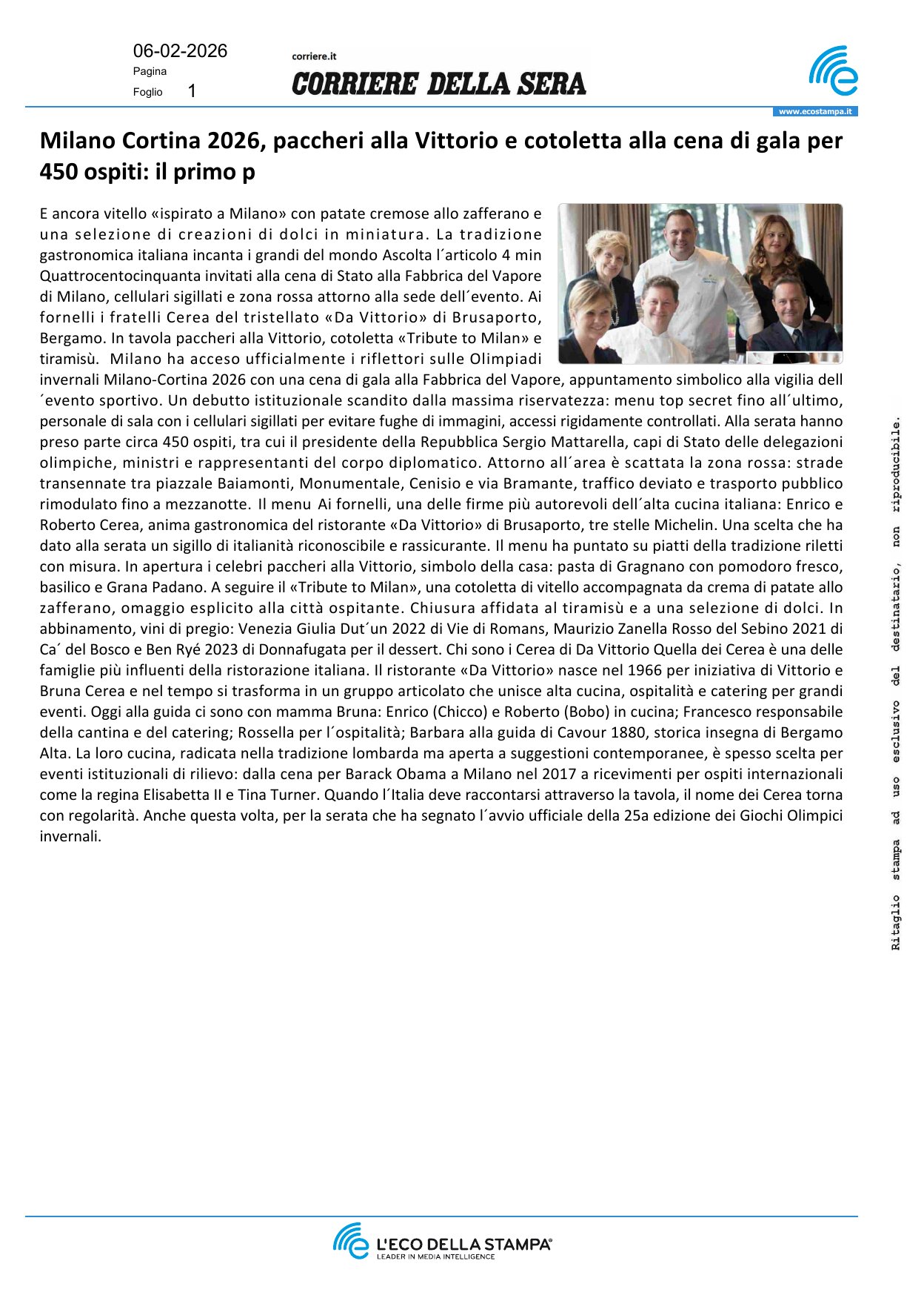 Milano Cortina 2026, paccheri alla Vittorio e [..]