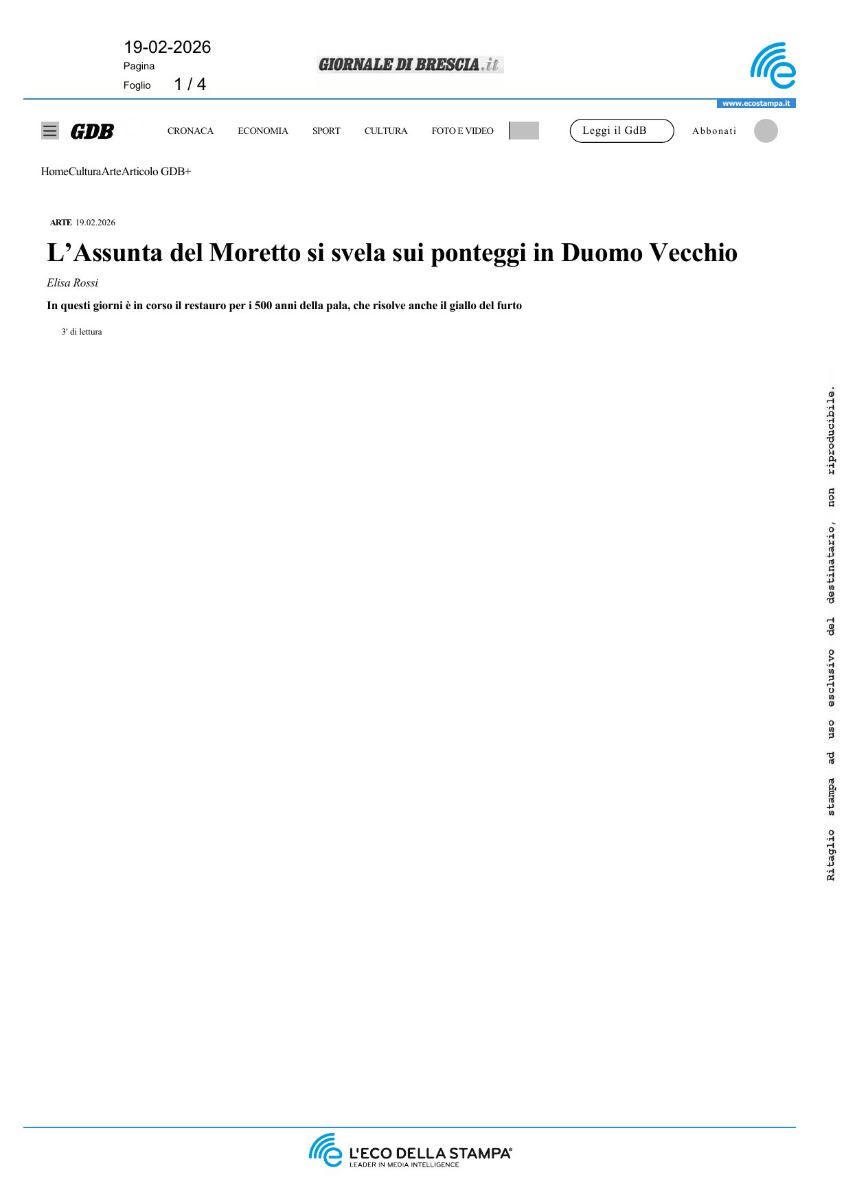 L\'Assunta del Moretto si svela sui ponteggi in [..]