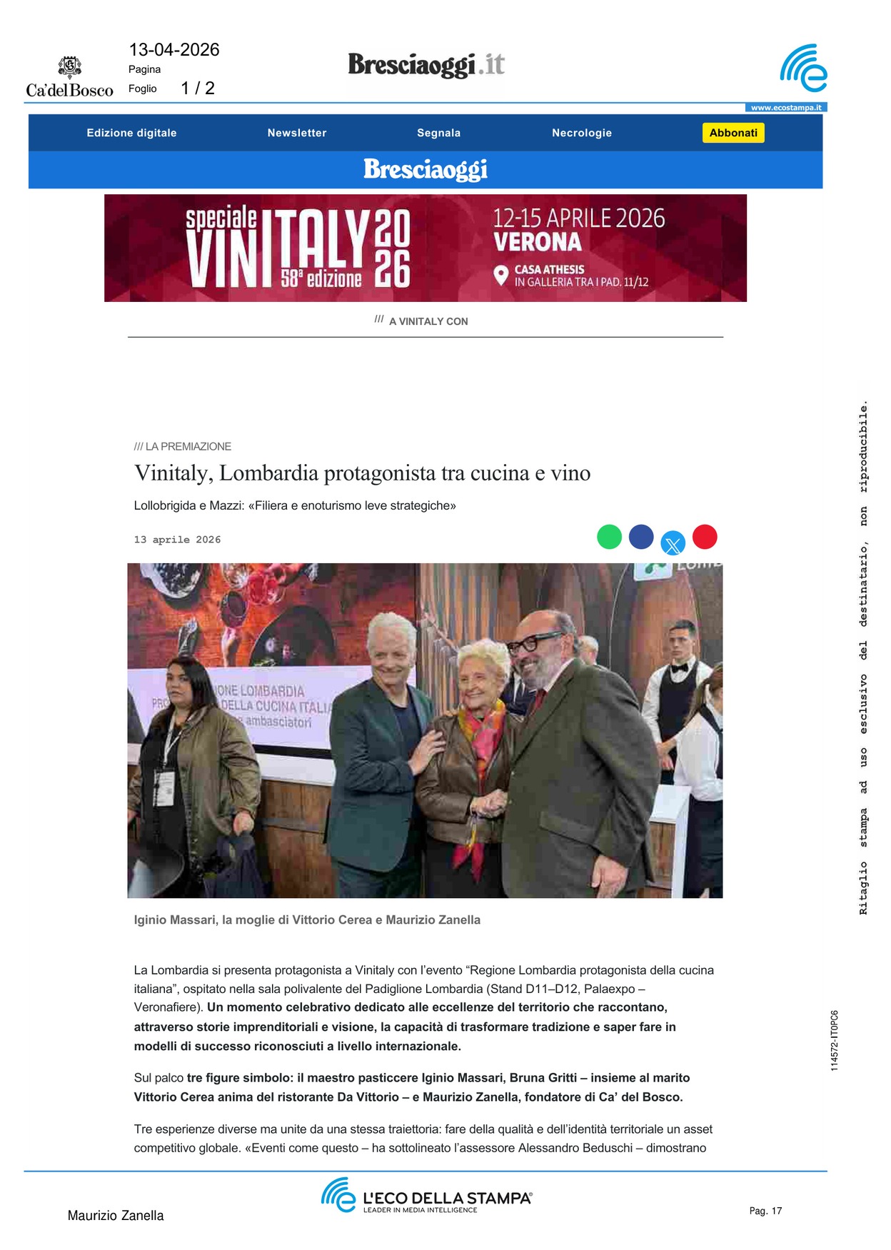 Vinitaly, Lombardia protagonista tra cucina e [..]