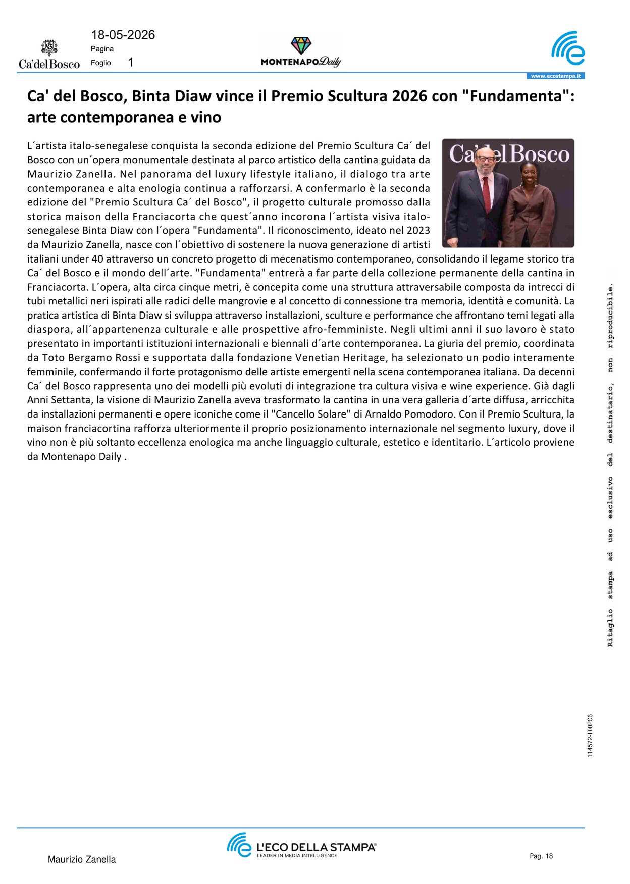 Ca del Bosco, Binta Diaw vince il Premio [..]