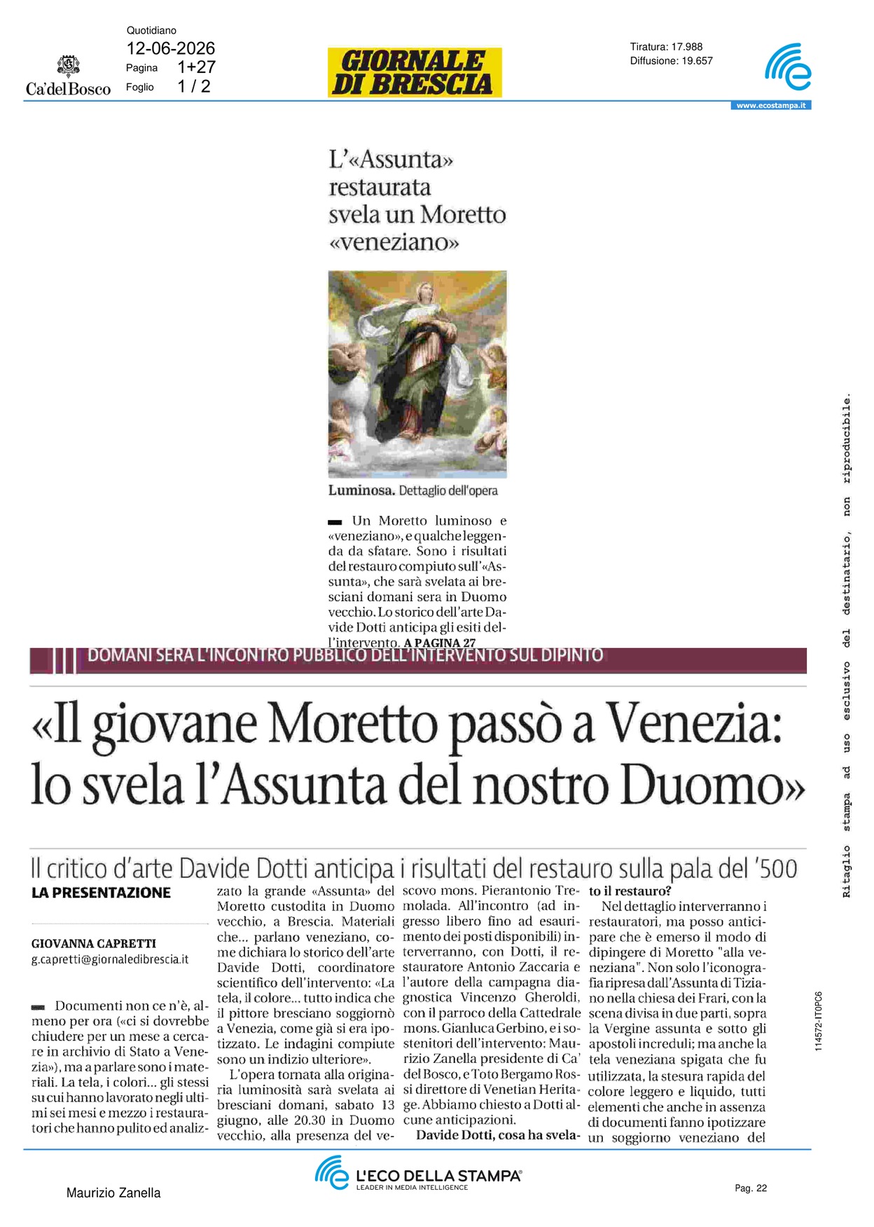 L’\"Assunta\" restaurata svela un Moretto [..]