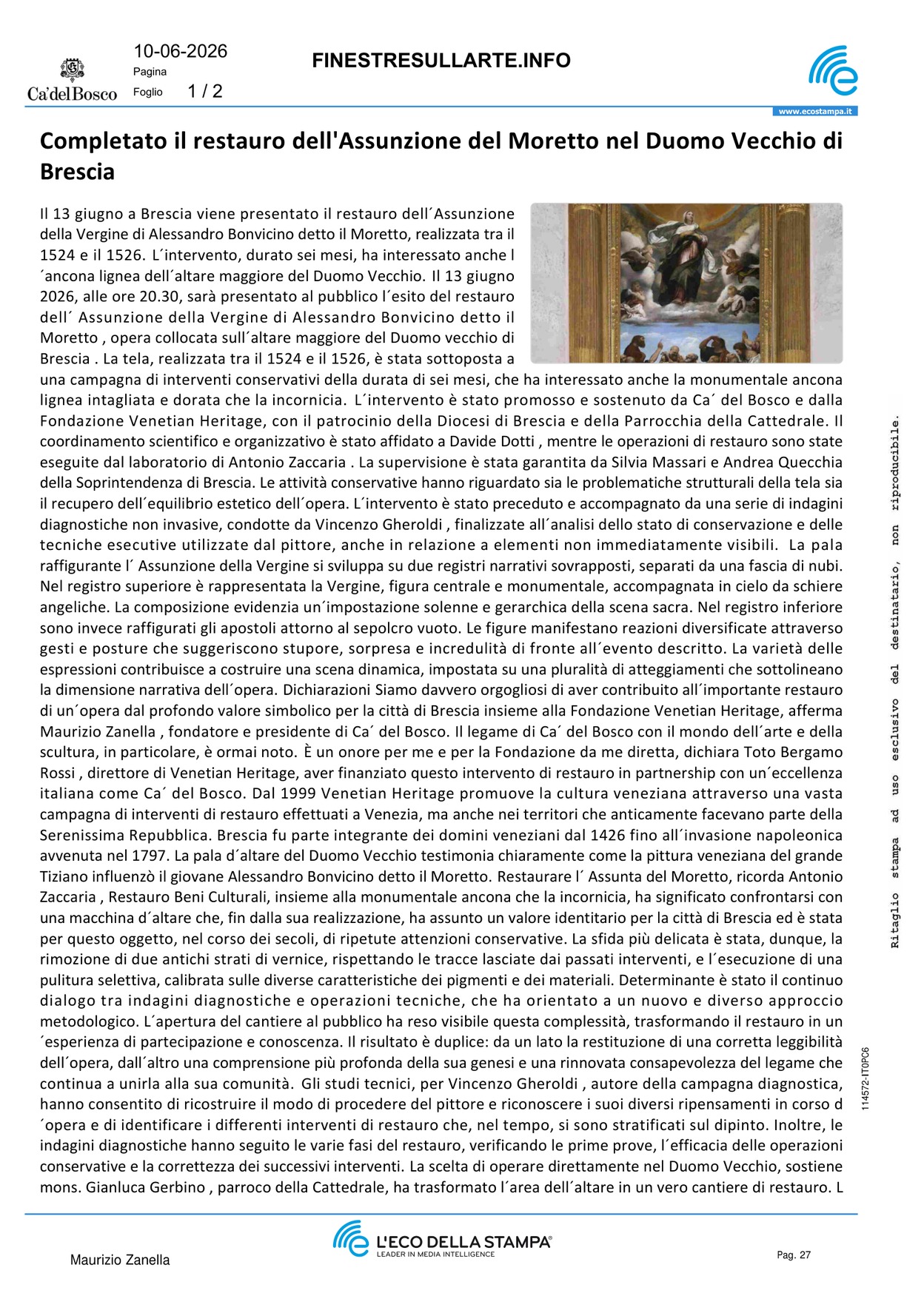 Completato il restauro dell’Assunzione del [..]