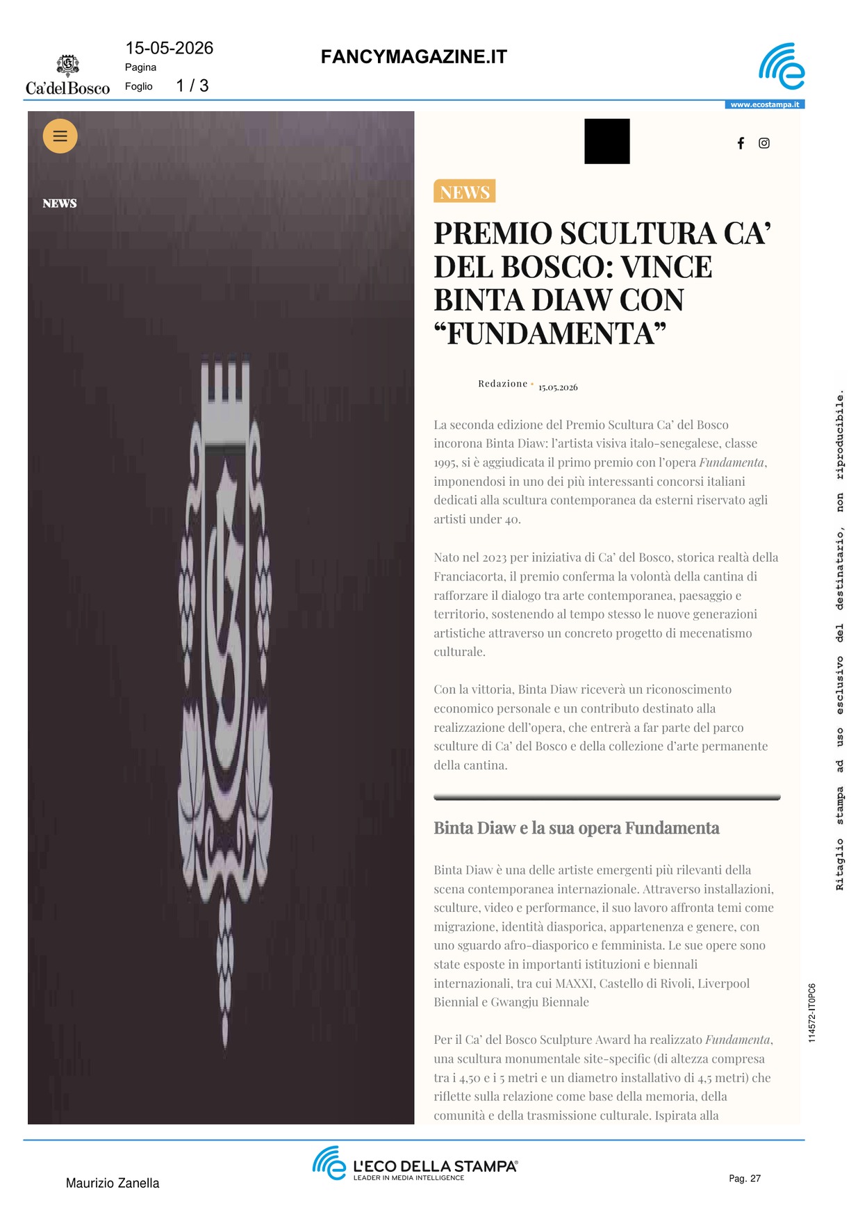 Premio Scultura Ca del Bosco: vince Binta Diaw [..]