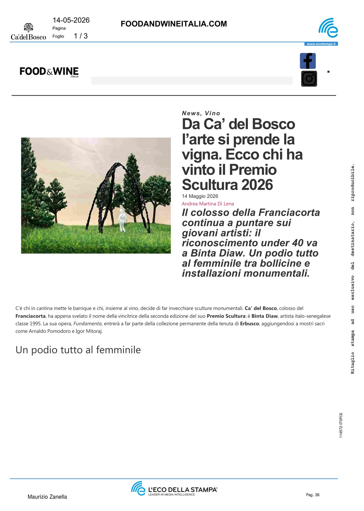 Da Ca del Bosco l\'arte si prende la vigna.