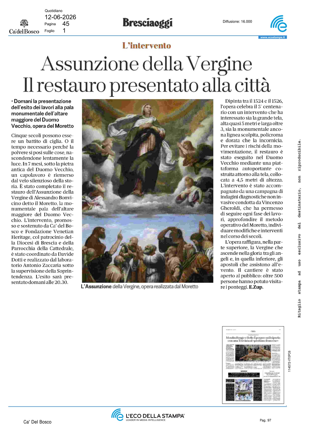 Assunzione della Vergine Il restauro presentato [..]