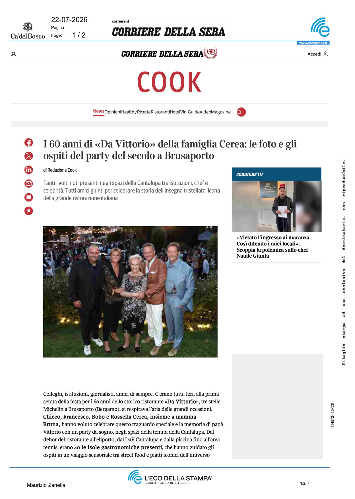 I 60 anni di «Da Vittorio» della famiglia [..]