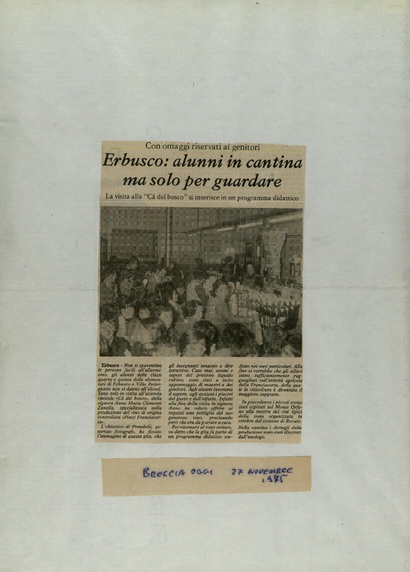 Erbusco: alunni in cantina ma solo per guardare