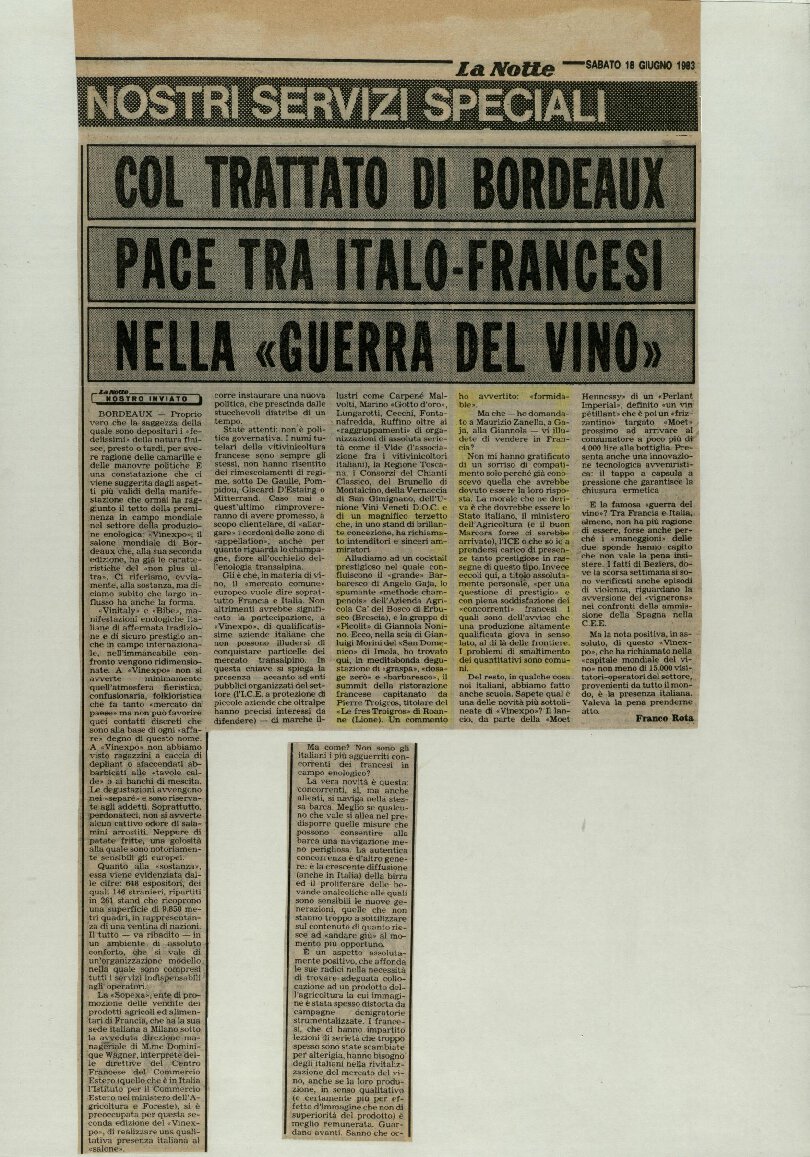 Col trattato di Bordeaux pace tra italo-francesi [..]