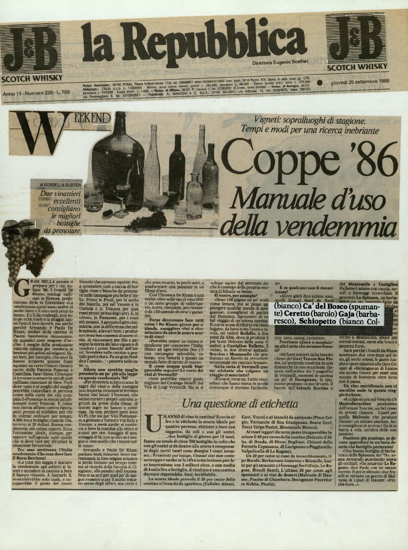 Coppe ‘86 manuale d’uso della vendemmia